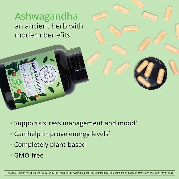 Organic Ashwagandha Capsules 2100mg – Stress 100% Herbal, 90 Ct