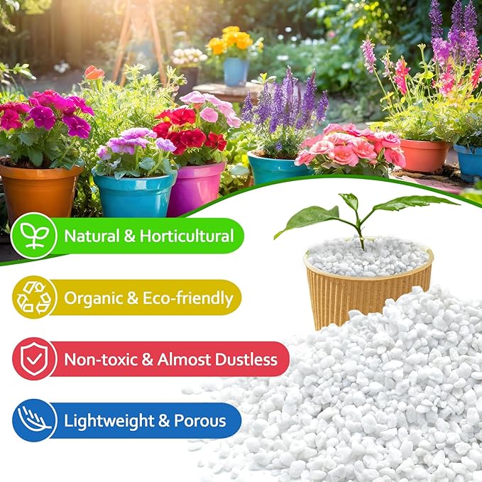 Halatool 8QT Perlite 3-6mm Organic Perlite for Gardening Plants Indoor Natural Potting Soil Mix Additive for Holding Moisture Aeration Drainage