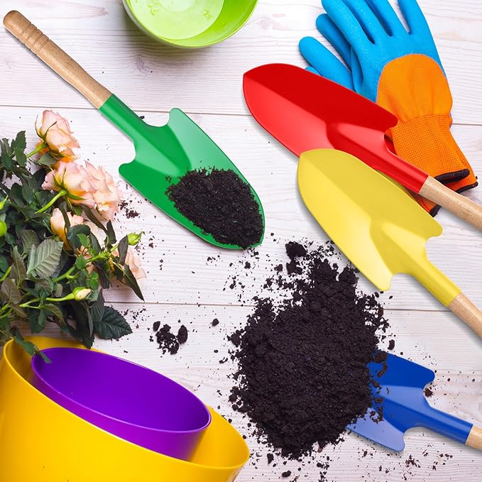 Gisafai 24 Pcs Toy Shovels for Kids Gardening Tools Kids Shovel Mini Metal Garden Shovel Sand Shovels for Kids with Sturdy Wooden Handle for Toddler Soil Planting Digging Tools, 4 Colors