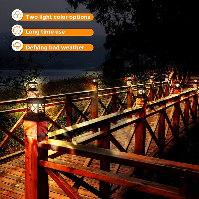 TWINSLUXES Solar Post Cap Lights Outdoor - Waterproof LED Fence Post Solar Lights for 3.5x3.5/4x4/5x5 Wood Posts in Patio, Deck or Garden Decoration 4 Pack