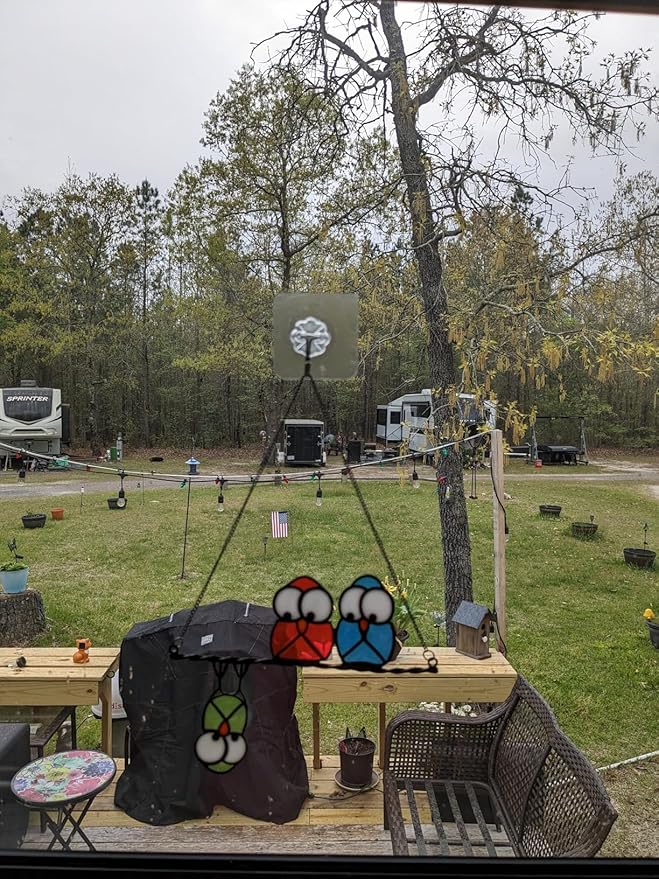 Multicolor Owls on a Wire High Suncatcher Panel, Bird Suncatcher for Windows Panels Hangings Hummingbird Glass Decoration for Wall Home Garden Decor Bird Owl Gift for Owl Lovers