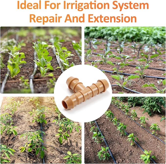 1/2'' Drip Irrigation Tee Fittings, 25 Pieces 1/2'' Drip Line Barbed Tee Connectors Irrigation 3-Way T Parts for 5/8", 1/2", .700" Drip Tubing for Garden Drip Sprinkler Systems