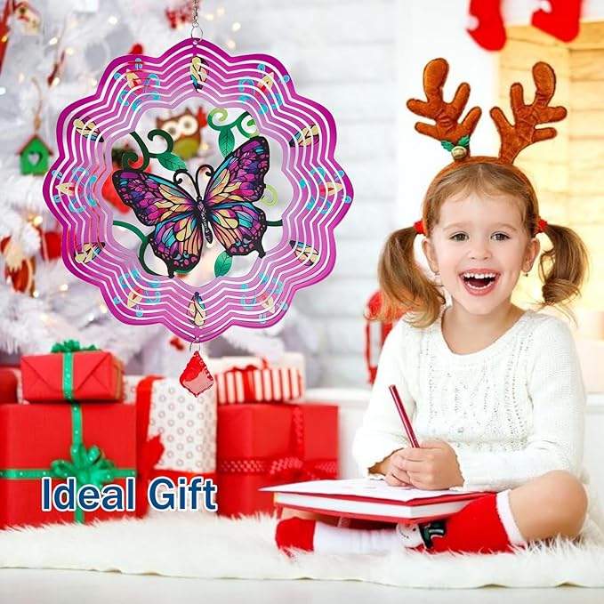 Butterfly Metal Wind Spinners - 12 Inch Hanging Metal Wind Spinner for Outdoor & Indoor Decor, Butterfly Kinetic Sculpture for Christmas Ornament Gifts, Yard Art and Garden Decorations