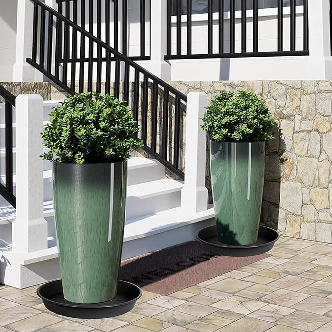 3 Pack of Plant Saucer Tray 19 inch, Heavy Duty Plastic Pot Plant Drip Trays Saucers for for Indoors Outdoor, Plant Water Tray for Planters 16-19" (19", Black)