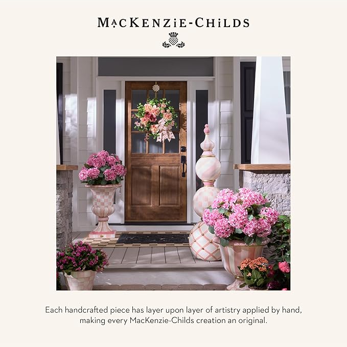 MACKENZIE-CHILDS Enamel Garden Pot, Decorative Pot for Plants, Outdoor Flowerpot Decor, Small, Pink-and-White Rosy Check