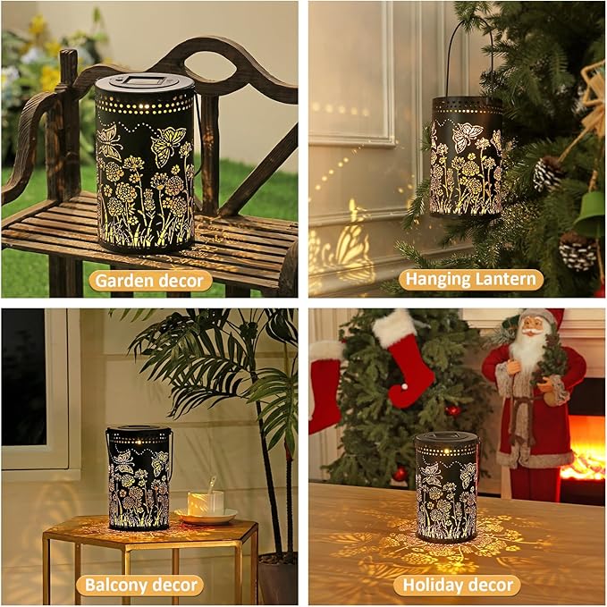 Butterfly Solar Lanterns Outdoor Waterproof, Metal Hanging Lantern for Yard, Patio, Backyard, Porch – Birthday Gifts for Women, Mom, Grandma, Butterfly Garden Decor for Lawn, Pathway, Landscape