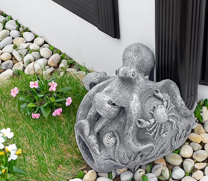 Real Octopus Sculpture Gutter Downspout Extender,Garden Statue Ornament,Decor Downspout Diverter,Perfect Rain Diverter for 3"x4" Downspouts, Eco-Friendly Resin,Perfect Outdoor Decor Gift