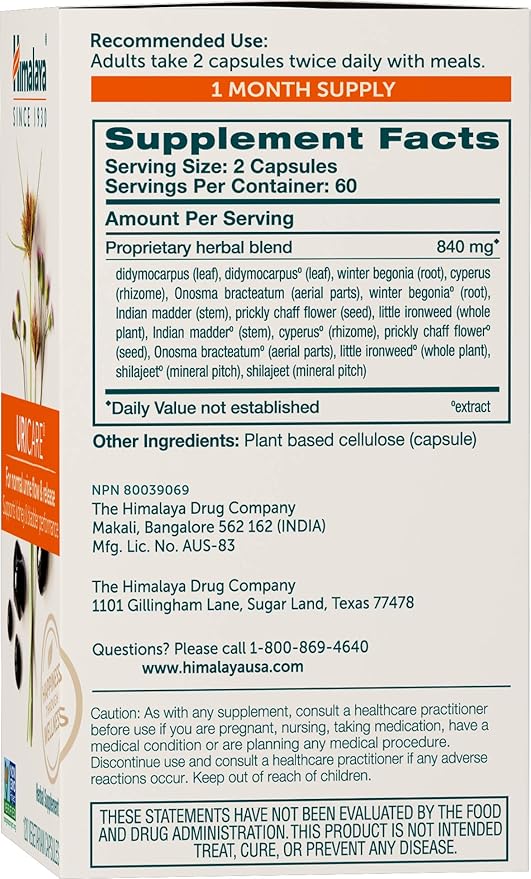 Himalaya UriCare Herbal Supplement, Kidney & 120 Capsules, 30 Day