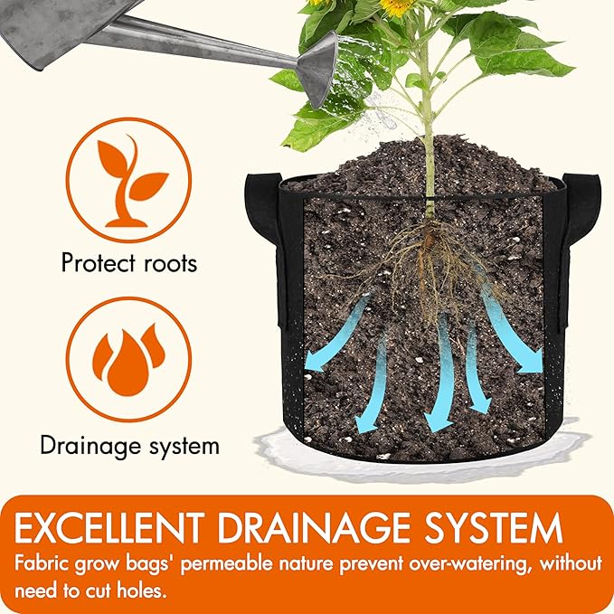 Gardzen 10-Pack 20 Gallon Grow Bags, Aeration Fabric Pots with Handles