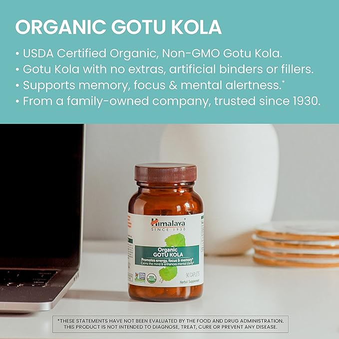 Himalaya Organic Gotu Kola, Herbal Supplement 90 Plant-Based 45 Day