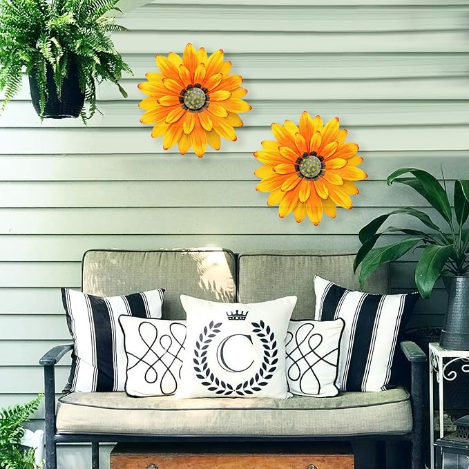 EASICUTI Sunflower Metal Flowers Wall Decor Metal Wall Art Decorations Hanging for Indoor Outdoor Home Bathroom Kitchen Dining Room Bedroom Porch Hallway Or Wall Sculptures 12 Inch