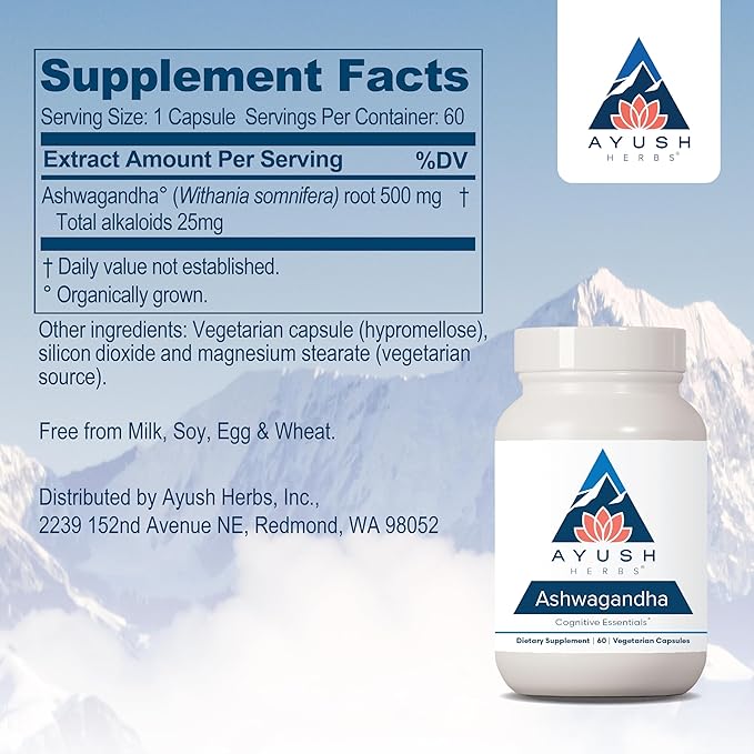 Ayush Herbs Ashwagandha Supplement, 60 Capsules
