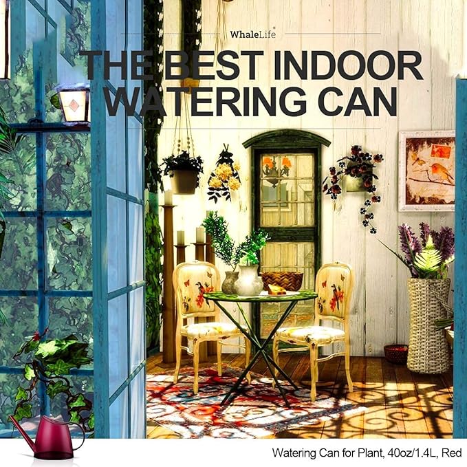 WhaleLife Indoor Watering Can for House Bonsai Plants (1.4L, Red)