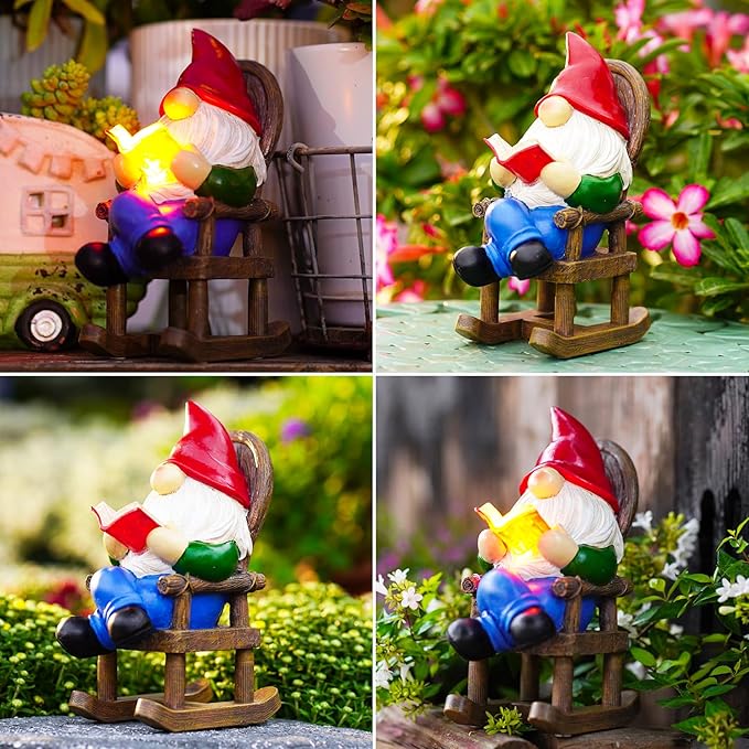 Goodeco Solar Gnome Statue for Garden - Perfect Relaxing Home or Outdoor & Fairy Garden Decor, Great as Birthday or Mom Gifts- 5.7x8.1 in