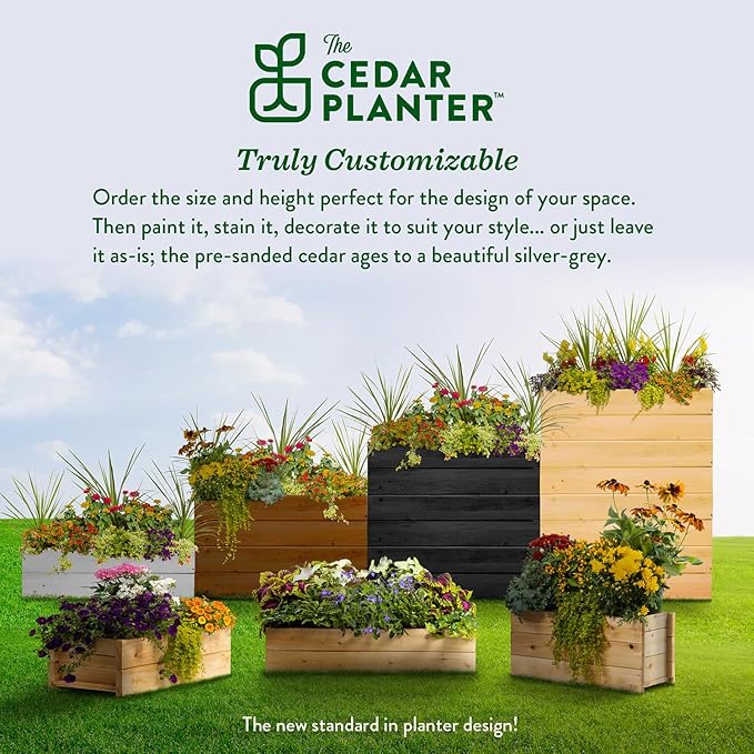Greenes Fence Cedar Wood Planter Box with Rail Mount Brackets, 32" x 11" x 7" - Made in USA with North American Cedar