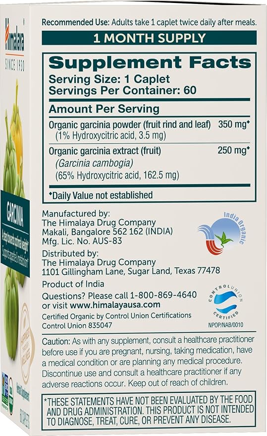 Himalaya Organic Garcinia Cambogia Herbal Supplement, 600 mg, 60 Plant-Based 2 Pack