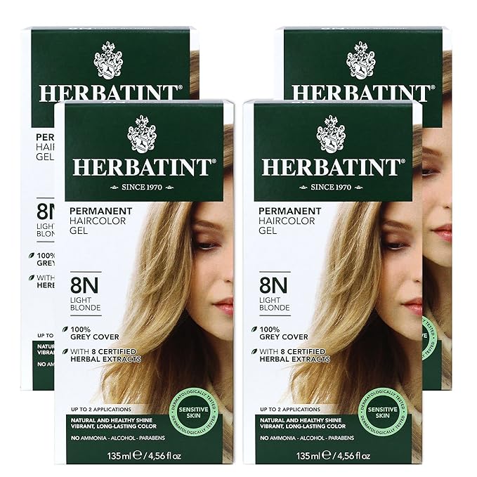 Herbatint Permanent Haircolor Gel, 8N Light 100% Grey 4.56 oz (4 Pack)
