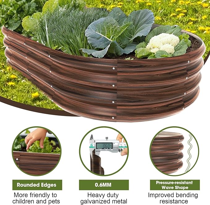 5x3x1ft Oval Galvanized Raised Garden Bed Outdoor 9-in-1 Large Metal Modular Planter Box Raised Beds for Gardening,Vegetables,Fruits,Flowers & Herbs (Brown)