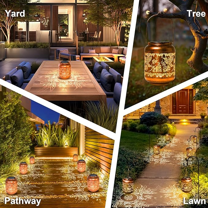 Hummingbird Solar Lanterns Outdoor Hanging Waterproof Hummingbird Garden Decor Christmas Gifts for Women Mom Grandma Metal Solar Lights Decoration Outside for Yard, Patio,Pathway Landscape