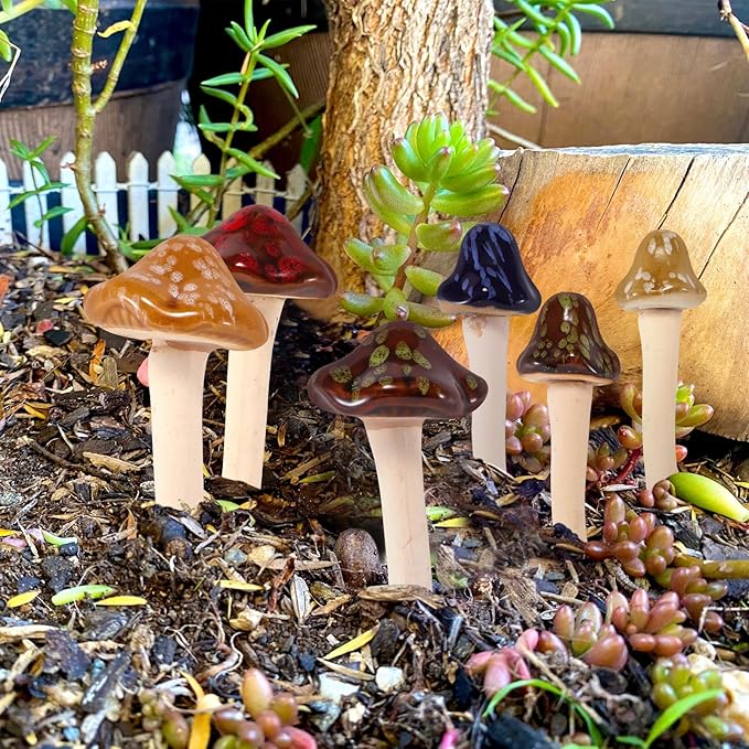 Ceramic Mushrooms Garden Decor Fairy Yard Patio Indoor and Outdoor Micro Landscape Decorations, 8 Pieces Simulated Mushroom Ornaments Statue Stake Mushroom Garden Decor Figurines Decoration Yard Gifts