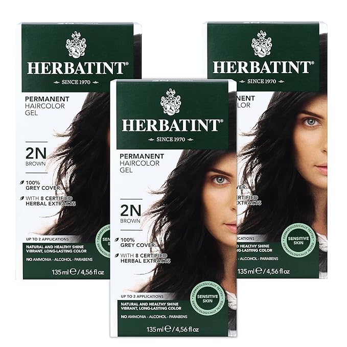 Herbatint Permanent Haircolor Gel, 2N Brown, 100% Grey 4.56 oz (3 Pack)