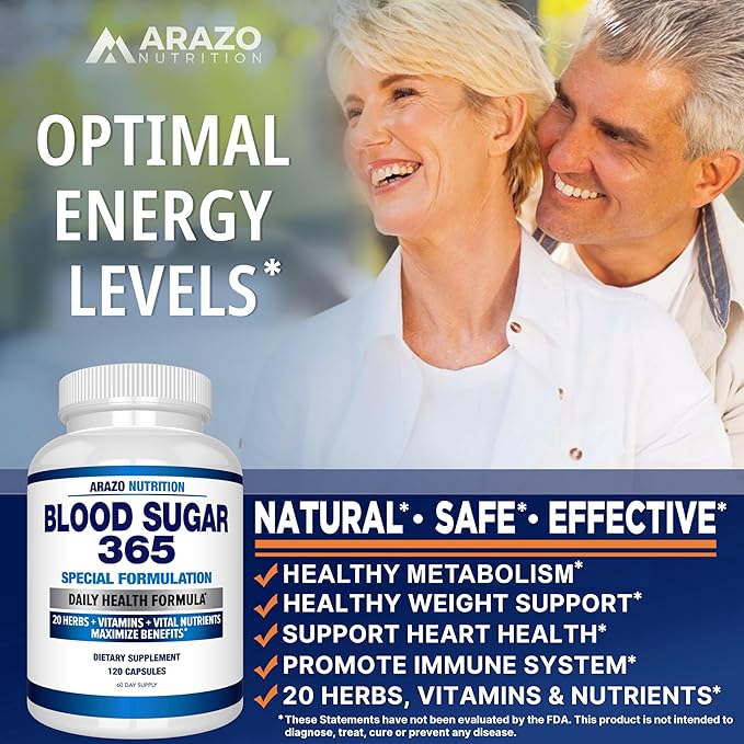 Arazo Nutrition Blood Sugar 365 Supplement 120 Herbal 60 Day