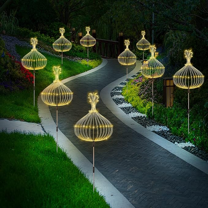 6 Pack Solar Garden Lights Outdoor, Firework Lights 8 Modes with Remote DIY Outdoor Decor,120 LED Waterproof Garden Fireworks Lamp, Landscape Outdoor Light for Pathway Backyard Lawn (Warm White)