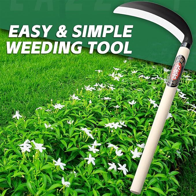 Japanese Weeding Sickle Garden Tool - Garden Hand Weeder Sickle Tool,Scythe Tool for Gardening,Manual Grass Sickle Carbon Steel Blade Cutter Gardening Quick Work (Weeding Sickle)