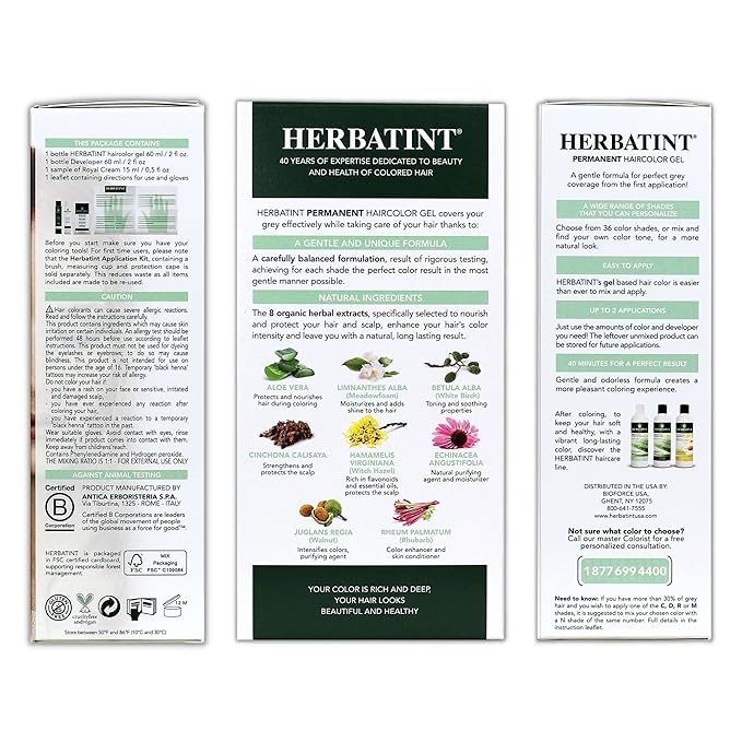 Herbatint Permanent Haircolor Gel, 7R Copper 100% Grey 4.56 oz