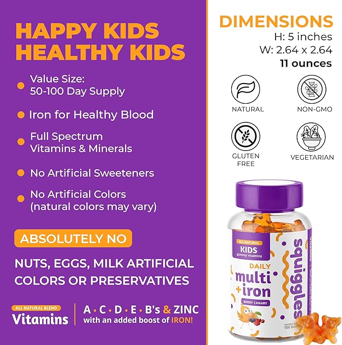 Kids Multivitamin + Iron Gummies 100ct.