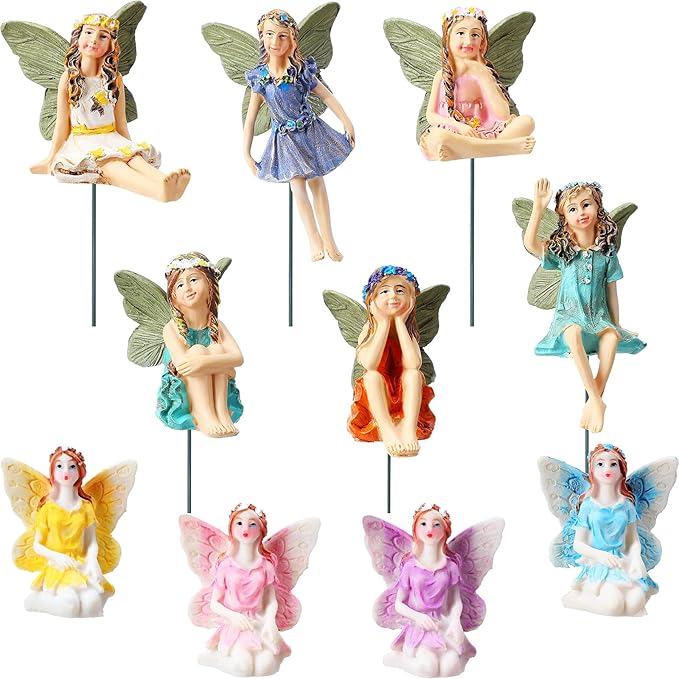 Jetec 10 Pieces Garden Miniatures Fairies Mini Figurine Fairies Decor for Fairy Outdoor Yard Home Decoration(Classic Color)