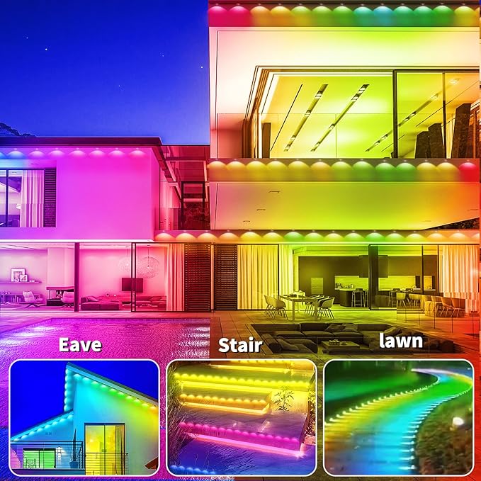300ft Permanent Outdoor Lights, RGB LED Eaves Lights,IP67 Waterproof LED Eaves Light for Christmas,Halloween Decor,Outdoor Decor,Garden Décor(2 Rolls of 150ft)