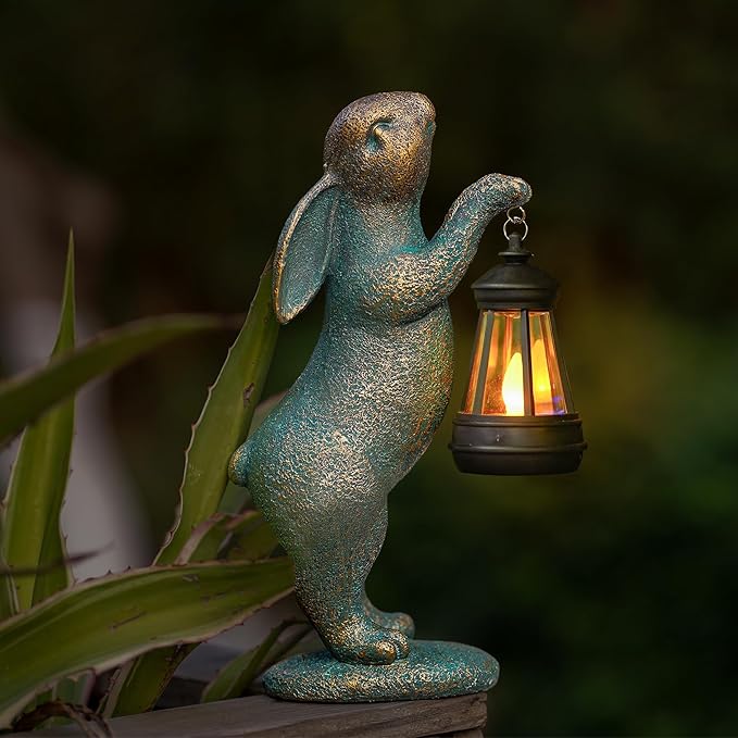 MININOVA Garden Statues Rabbit with Solar Lantern Outdoor Bunny Figurines Decorations for Patio Yard Lawn Ornaments Gifts for Birthday Easter Housewarming