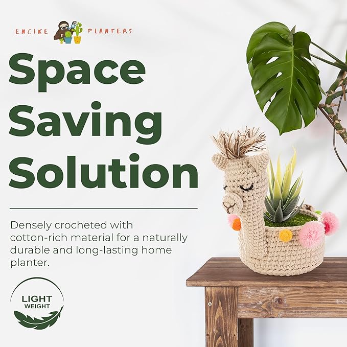 Crochet Llama Planter Holder, Outdoor and Indoor Hanging Planters, Desk and Wall Planter Holders for Home and Office, Plant Hanger Gift Idea for Animal Lovers, Crochet Llama 4-inch Diameter