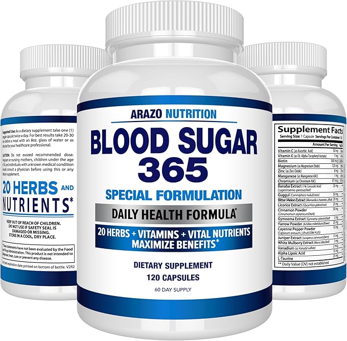 Arazo Nutrition Blood Sugar 365 Supplement 120 Herbal 60 Day