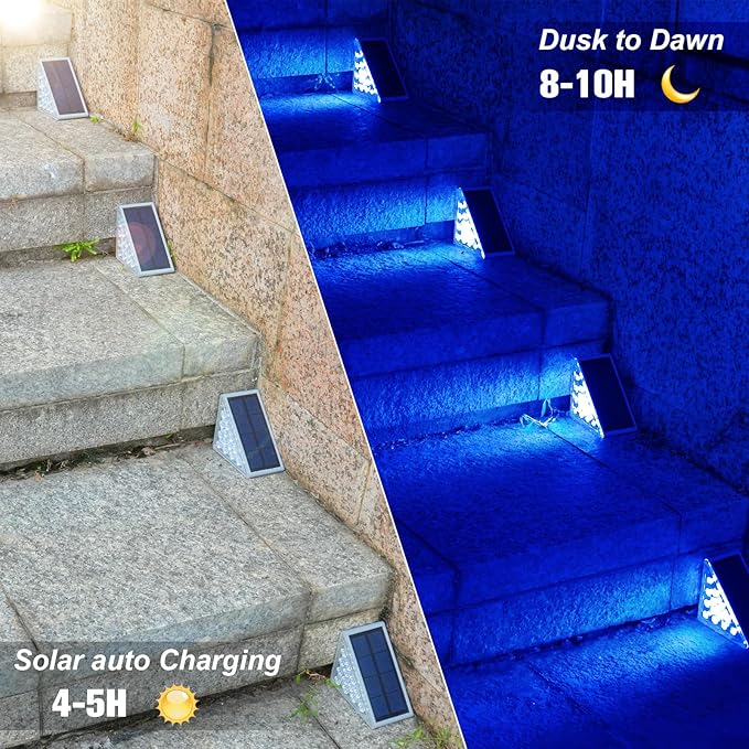 VOLISUN Solar Stair Lights 6 Pack, Solar Step Lights Outdoor Waterproof IP67, LED Outdoor Step Light,Outdoor Light Decor for Garden Stair, Deck, Front Step and Front Porch(Blue Lighting)