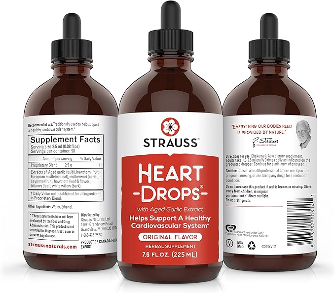 Strauss Naturals Heartdrops, Herbal Heart Supplements 7.6 fl