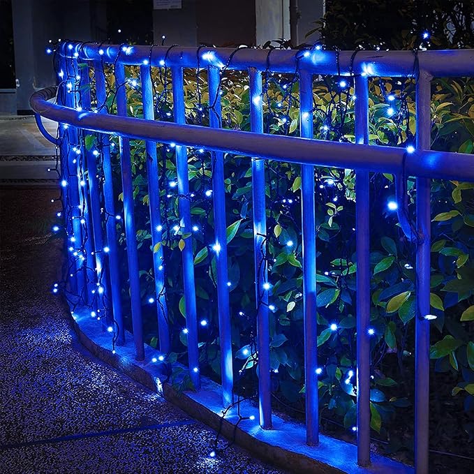 2 Pack Blue Solar Christmas Lights Outdoor Waterproof, Each 42.7 ft 100 LED Solar Powered String Lights, 8 Modes Solar Twinkle Lights for Garden Yard Patio Tree Porch Christmas Decorations