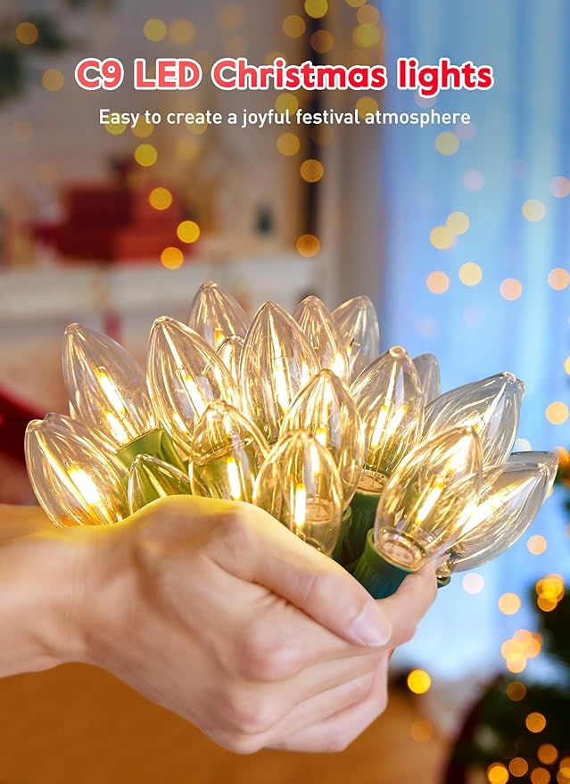 Vintage C9 LED Christmas Lights Outdoor, 200 Ft C9 String Lights with 200 Shatterproof Warm White Bulbs, Waterproof Connectable Christmas Tree Lights for Roofline Holiday Garden Party Xmas Decorations