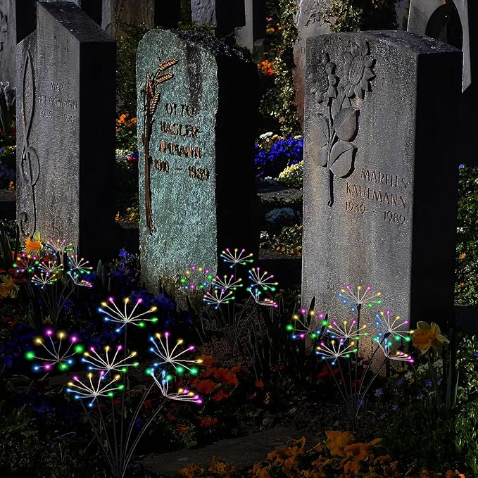 Solar Christmas Lights Outdoor Waterproof Decorative Solar Garden Lights 2 Pack 120LED Solar Firework Lights for Yard Bushes Lawn Flowerbed Xmas Decor,Christmas Gardening Gifts for Women, Multicolor