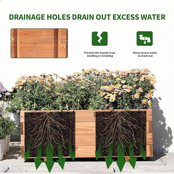 Wooden Raised Garden Bed Planter Box – Fir Wood Outdoor Vegetable, Herb & Flower Box with Drainage Holes – 31.5"x15.75"x12.6", Rot-Resistant, for Patio, Yard, Balcony