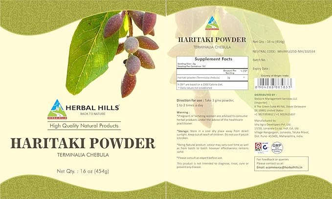 HERBAL HILLS Haritaki Powder Terminalia Chebula 1 Pound 16 Oz 1