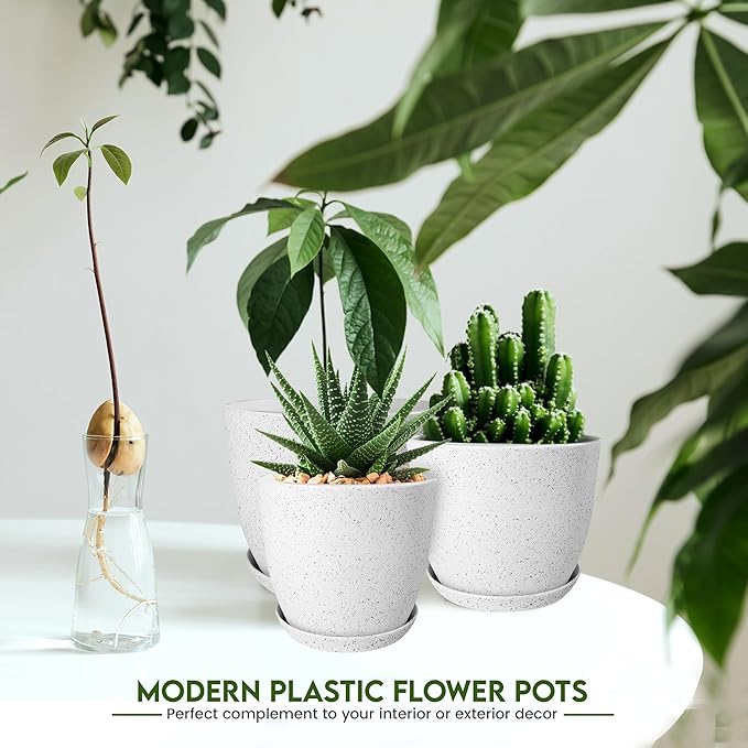 Utopia Home - Plant Pots Indoor with Drainage - 7/6.6/6/5.3/4.8 Inches Home Decor Flower Pots for Indoor Planter - Plastic Planters for Indoor Plants, Cactus, Succulents Pot (Spotty Grey, Pack of 10)