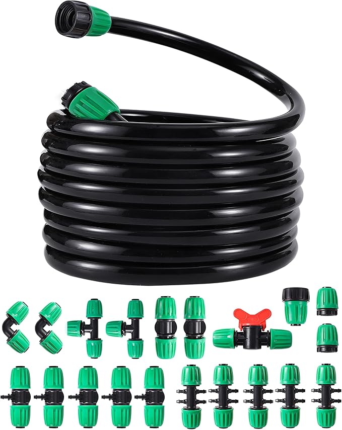 1/2” PVC Garden Irrigation Tubing Hose 52FT(16M),(OD:16mm,ID:12mm) with Lock Connector for Drip Irrigation System