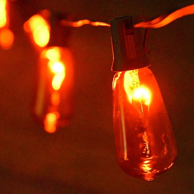 10Ft Halloween Orange Flicker Flame String Lights, ST40 Halloween Decorative String Lights Outdoor with Realistic Orange Red Flame, Hanging Halloween Orange Lights for Christmas Party Patio Decor