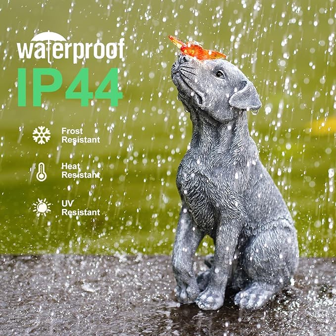 Solar Garden Statue Dog Figurine – Outdoor Decoration with Butterfly for Garden Yard Lawn Home Decor Outside : Unique Gifts for Mom Grandma