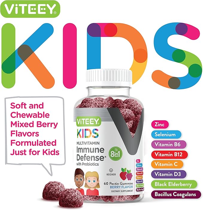 Kids Multivitamin Gummies with Probiotics 8-1 Kids D3, B12, B12, B6, B6, Zinc,