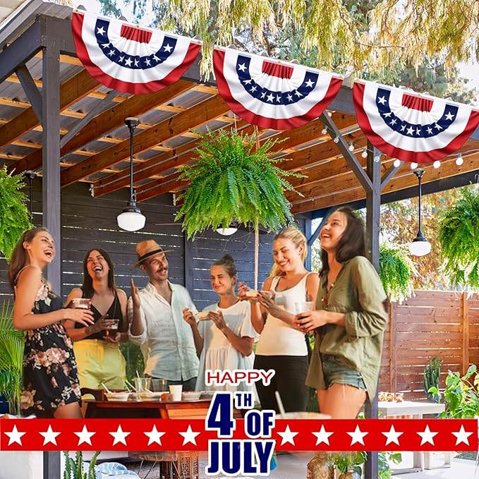 4 Pack USA Pleated Bunting Fan Flags, 1.5x3 Ft Patriotic Half Fan Banner American Flag Decoration Bunting for Outside Red White and Blue Decor Independence Day Memorial Day 4th of july Decorations
