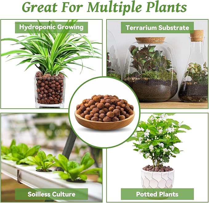 Riare 14 LBS Organic Expanded Clay Pebbles for Plants- 4mm-16mm Natural Leca Balls Lightweight Hydroponic Clay Pebbles Aggregate for Indoor Plants, Hydroponic Growing, Plants Drainage, Aquaponics