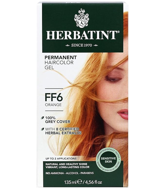 Herbatint Permanent Haircolor Gel, FF6 Orange, 100% Grey 4.56 oz